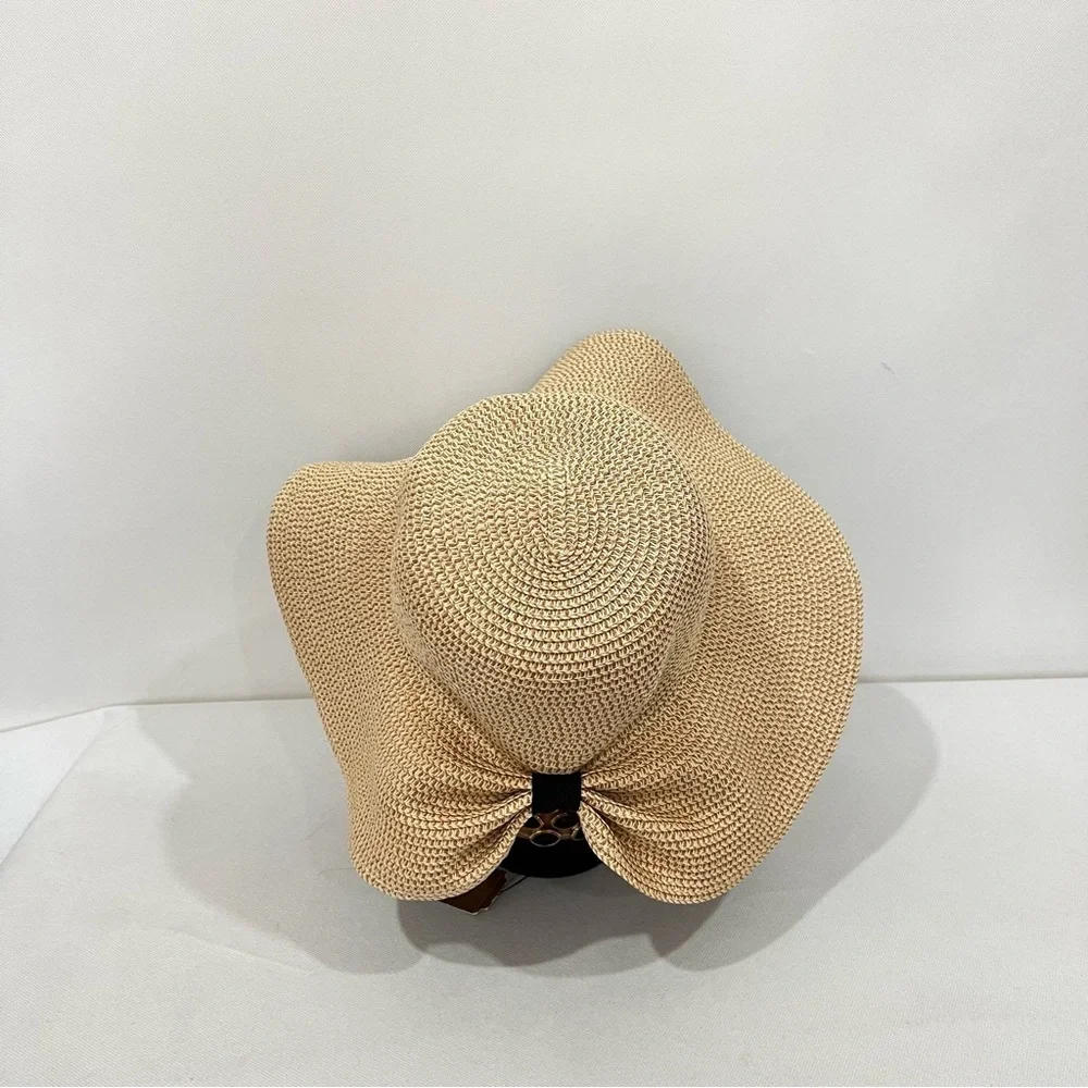 Sunhat Tan Wide-Brimmed Hat with Back Bow Packable Floppy